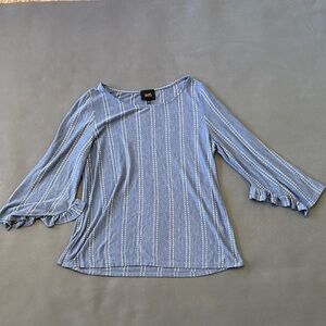 W5 Women's Striped Blue Blouse with Ruffle Cuffs